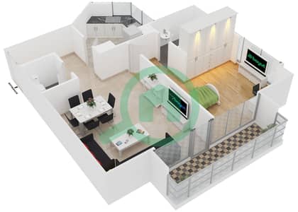 المخططات الطابقية لتصميم النموذج 1 شقة 1 غرفة نوم - برج السفير 1