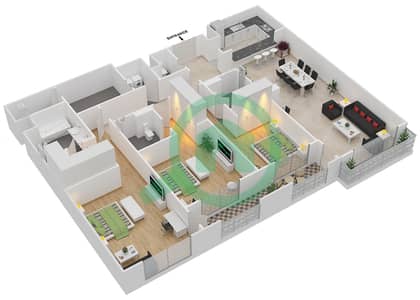 Manazel Al Khor - 3 Bed Apartments Unit 3-12 Floor plan