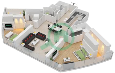 D1 Tower - 3 Bed Apartments Type A Floor plan