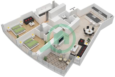 D1 Tower - 2 Bed Apartments Type H Floor plan