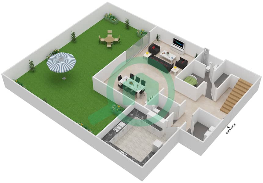 المخططات الطابقية لتصميم الوحدة 2 تاون هاوس 3 غرف نوم - لوريتو A Ground Floor image3D
