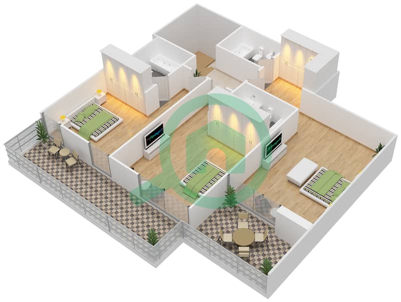 المخططات الطابقية لتصميم الوحدة 2 تاون هاوس 3 غرف نوم - لوريتو A First Floor image3D