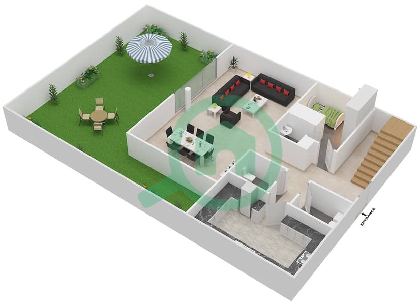 المخططات الطابقية لتصميم الوحدة 1 تاون هاوس 3 غرف نوم - لوريتو A Ground Floor image3D