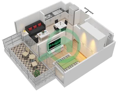 المخططات الطابقية لتصميم النموذج 3 شقة 1 غرفة نوم - جولف فيتا B