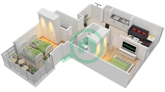 المخططات الطابقية لتصميم النموذج 2 شقة 2 غرفة نوم - جولف فيتا B