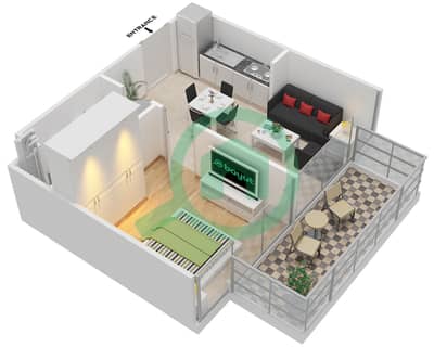المخططات الطابقية لتصميم النموذج 4 شقة 1 غرفة نوم - جولف فيتا B