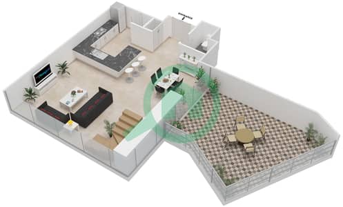 المخططات الطابقية لتصميم النموذج A شقة 2 غرفة نوم - برج سنترال بارك السكني