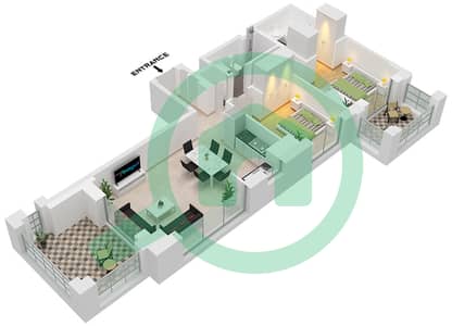 المخططات الطابقية لتصميم الوحدة 5 FLOOR 2 شقة 2 غرفة نوم - روزواتر 2 خور دبي