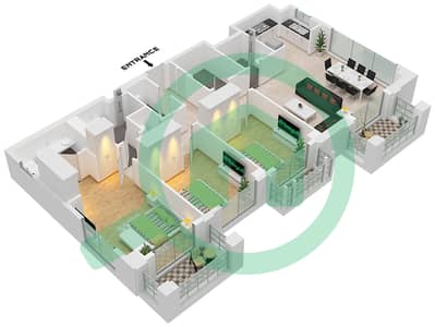 溪畔玫瑰柔情2号大厦 - 3 卧室公寓单位7 FLOOR 4-8戶型图