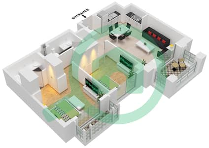 المخططات الطابقية لتصميم الوحدة 4 FLOOR 4-8 شقة 2 غرفة نوم - روزواتر 2 خور دبي