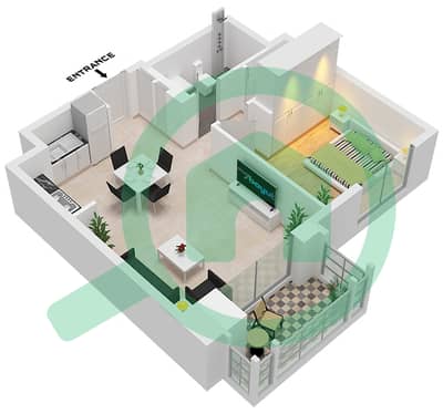 المخططات الطابقية لتصميم الوحدة 1 FLOOR 9-10 شقة 1 غرفة نوم - روزواتر 2 خور دبي