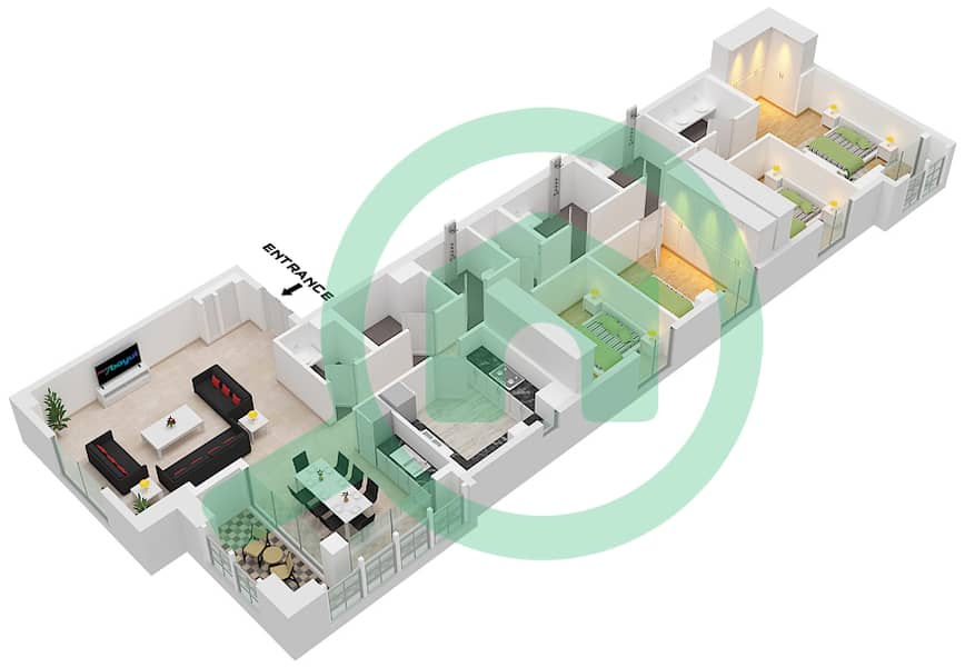 溪畔玫瑰柔情2号大厦 - 4 卧室公寓单位2 FLOOR 11戶型图 Unit 2 Floor 11 interactive3D