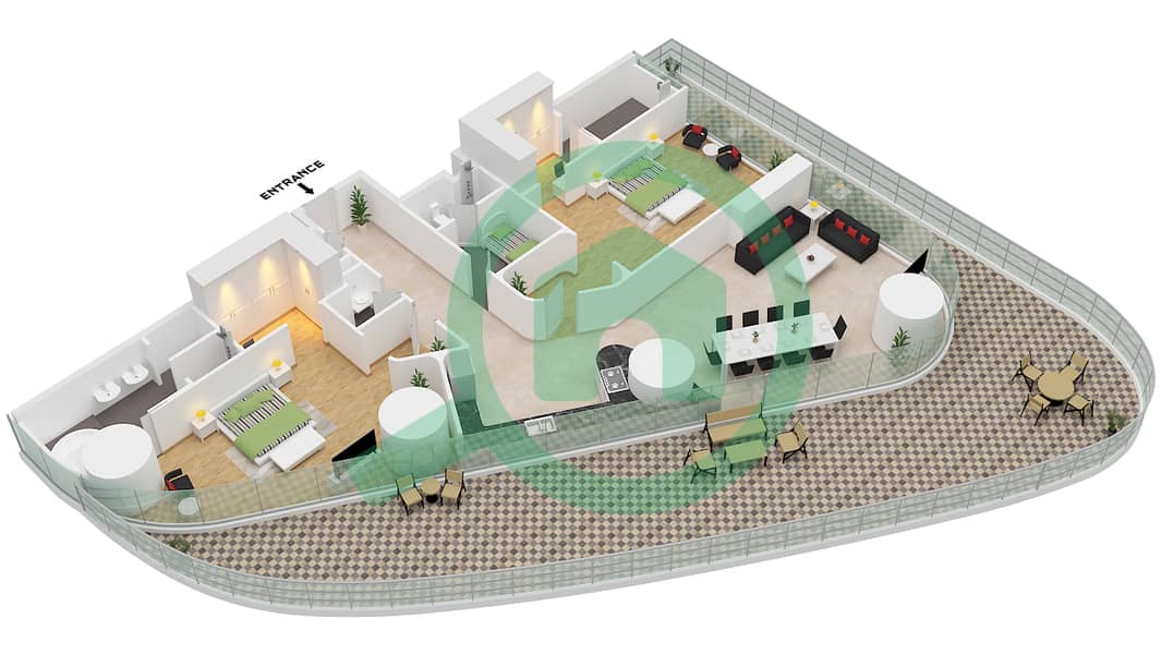 Bugatti Residences by Binghatti - 2 卧室公寓单位4 FLOOR 13戶型图 Unit 4 Floor 13 interactive3D