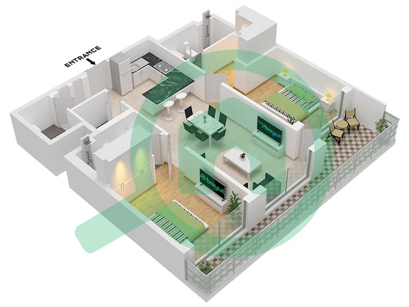 Sobha One Tower B - 2 Bedroom Apartment Type/unit S / UNIT 9-10 FLOOR 13,19 Floor plan Type S Unit 9-10 Floor 13,19,31,37,43 interactive3D