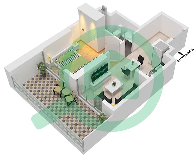 Зада Тауэр - Апартамент 1 Спальня планировка Тип/мера 26 FLOOR 2-26 Unit 26 Floor 2-26 interactive3D