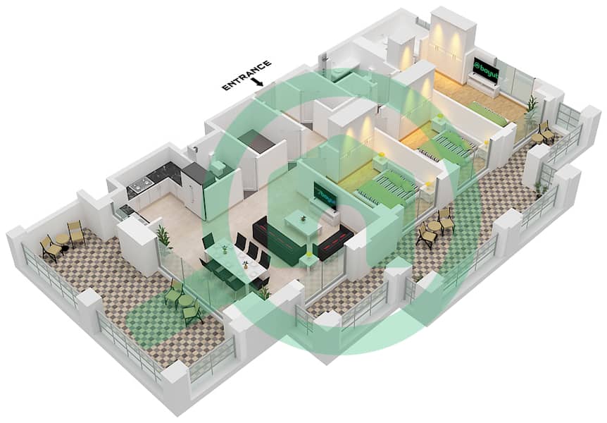 المخططات الطابقية لتصميم الوحدة 5 FLOOR MEZZANINE شقة 3 غرف نوم - روزواتر على شاطئ الخور بناية 1 Unit 5 Floor Mezzanine interactive3D