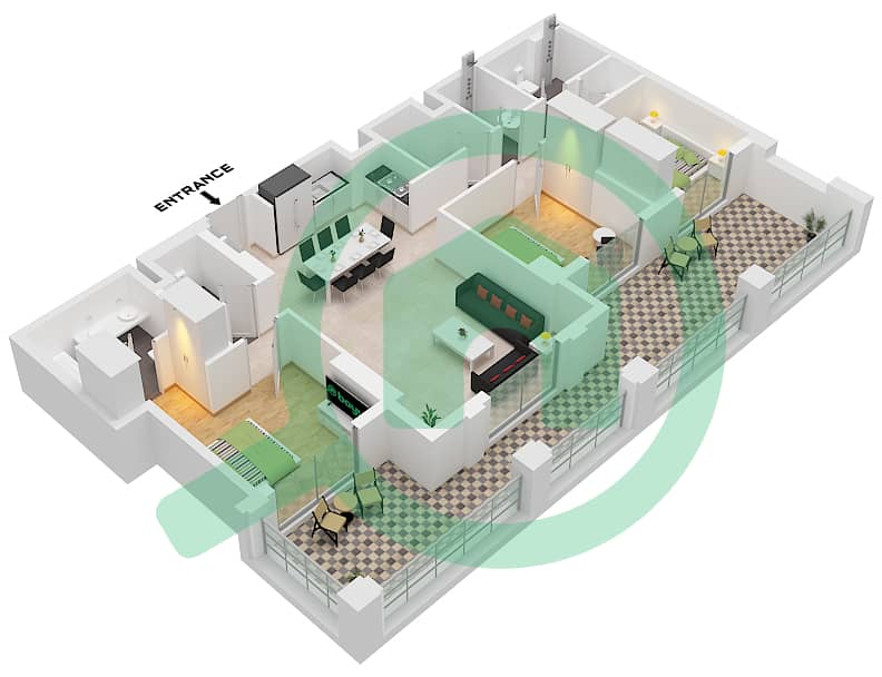 المخططات الطابقية لتصميم الوحدة 6 FLOOR MEZZANINE شقة 3 غرف نوم - روزواتر على شاطئ الخور بناية 1 Unit 6 Floor Mezzanine interactive3D