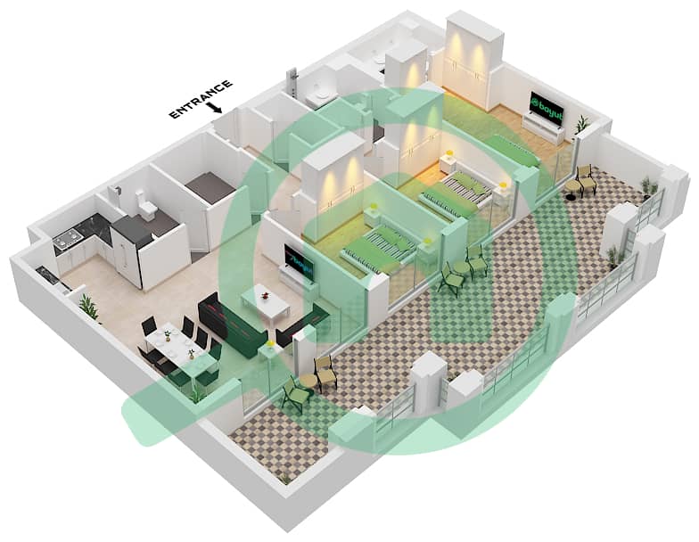 المخططات الطابقية لتصميم الوحدة 7 FLOOR MEZZANINE شقة 3 غرف نوم - روزواتر على شاطئ الخور بناية 1 Unit 7 Floor Mezzanine interactive3D