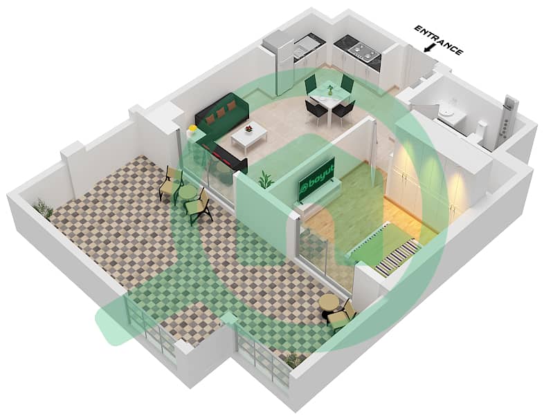 المخططات الطابقية لتصميم النموذج 2 FLOOR MEZZANINE شقة 1 غرفة نوم - روزواتر على شاطئ الخور بناية 1 Unit 2 Floor Mezzanine interactive3D