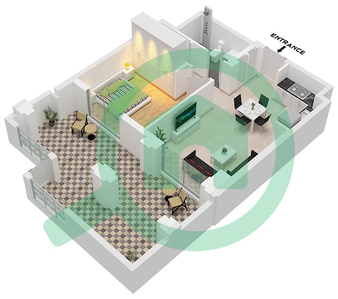 المخططات الطابقية لتصميم الوحدة 3 FLOOR MEZZANINE شقة 1 غرفة نوم - روزواتر على شاطئ الخور بناية 1 Unit 3 Floor Mezzanine interactive3D