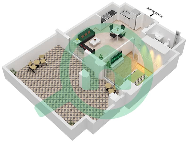 溪畔玫瑰柔情1号大厦 - 1 卧室公寓单位4 FLOOR MEZZANINE戶型图 Unit 4 Floor Mezzanine interactive3D