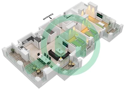 المخططات الطابقية لتصميم الوحدة 7 FLOOR 2 شقة 3 غرف نوم - روزواتر على شاطئ الخور بناية 1