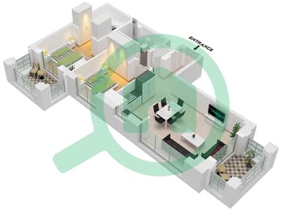 المخططات الطابقية لتصميم الوحدة 5 FLOOR 4 شقة 2 غرفة نوم - روزواتر على شاطئ الخور بناية 1