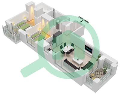 المخططات الطابقية لتصميم الوحدة 5 FLOOR 5-6 شقة 2 غرفة نوم - روزواتر على شاطئ الخور بناية 1