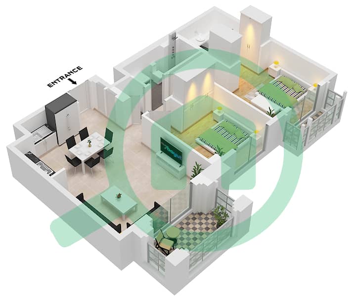 溪畔玫瑰柔情1号大厦 - 2 卧室公寓单位6 FLOOR 8戶型图 Unit 6 Floor 8 interactive3D