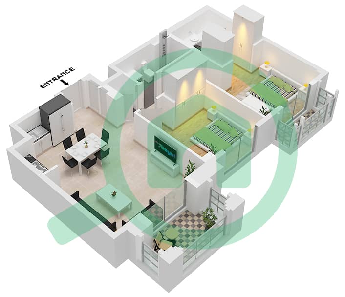 المخططات الطابقية لتصميم الوحدة 4 FLOOR 8-9 شقة 2 غرفة نوم - روزواتر على شاطئ الخور بناية 1 Unit 4 Floor 8-9 interactive3D