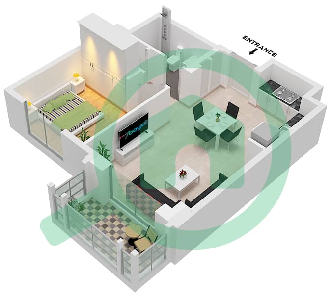 المخططات الطابقية لتصميم الوحدة 2 FLOOR 8-9 شقة 1 غرفة نوم - روزواتر على شاطئ الخور بناية 1 Unit 2 Floor 8-9 interactive3D