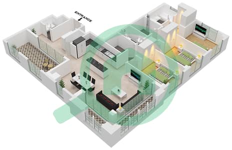 المخططات الطابقية لتصميم الوحدة 3 FLOOR 10 بنتهاوس 3 غرف نوم - روزواتر على شاطئ الخور بناية 1