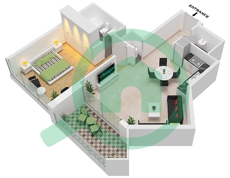 The Bay Residence - 1 Bedroom Apartment Type B Floor plan Type B interactive3D