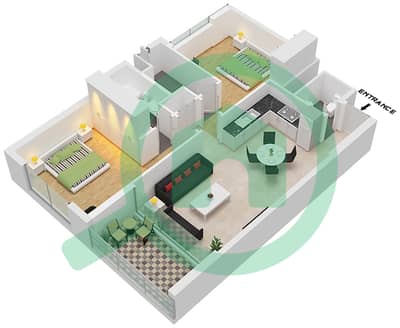 المخططات الطابقية لتصميم النموذج A شقة 2 غرفة نوم - ذا باي ريزيدنس