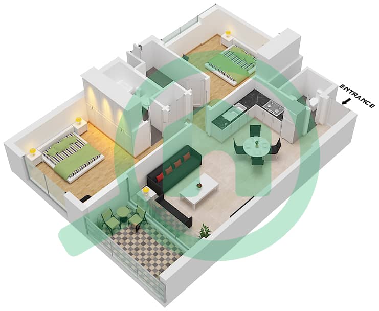 The Bay Residence - 2 Bedroom Apartment Type A Floor plan Type A interactive3D