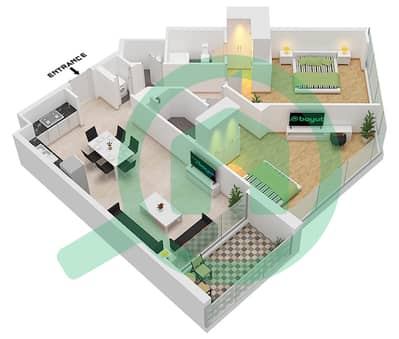 المخططات الطابقية لتصميم النموذج B شقة 2 غرفة نوم - ذا باي ريزيدنس