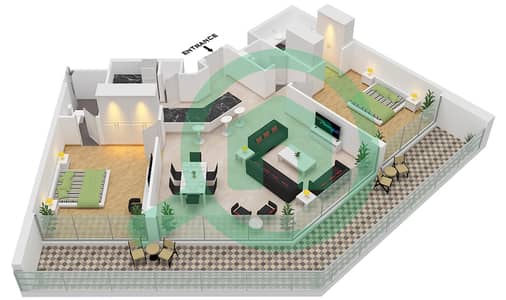 المخططات الطابقية لتصميم النموذج C شقة 2 غرفة نوم - ذا باي ريزيدنس