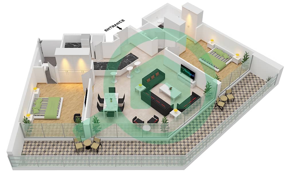 The Bay Residence - 2 Bedroom Apartment Type C Floor plan Type C interactive3D