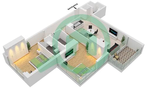 المخططات الطابقية لتصميم النموذج D شقة 2 غرفة نوم - ذا باي ريزيدنس