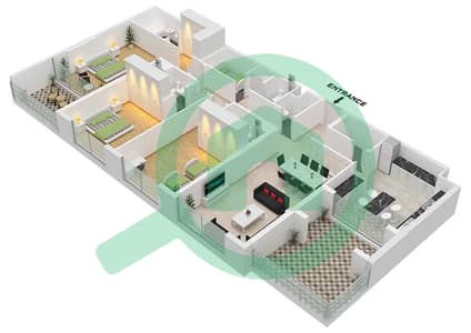 المخططات الطابقية لتصميم النموذج C تاون هاوس 3 غرف نوم - ذا باي ريزيدنس