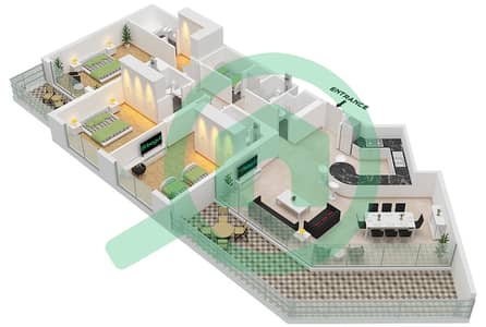 海湾公寓 - 3 卧室联排别墅类型D戶型图