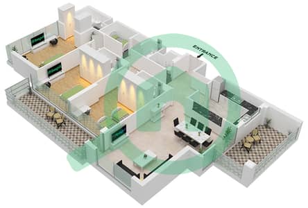 المخططات الطابقية لتصميم النموذج E شقة 3 غرف نوم - ذا باي ريزيدنس