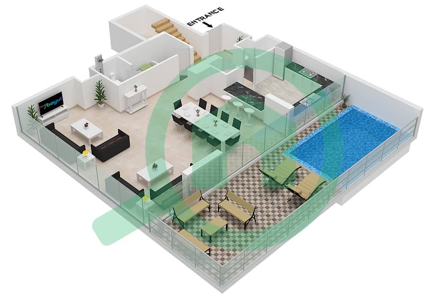 The Bay Residence - 3 Bedroom Penthouse Type DUPLEX Floor plan Type Duplex Floor lower interactive3D