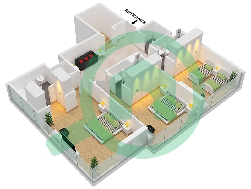 The Bay Residence - 3 Bedroom Penthouse Type DUPLEX Floor plan Type Duplex Floor Upper interactive3D