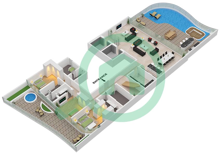 Casa Canal - 4 卧室别墅类型B FLOOR 8,9戶型图 Type B Lower Floor 8 interactive3D