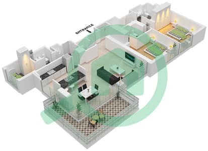 Здание Апартаментов 2 - Апартамент 2 Cпальни планировка Тип/мера 2-2 / 6 FLOOR 2-7