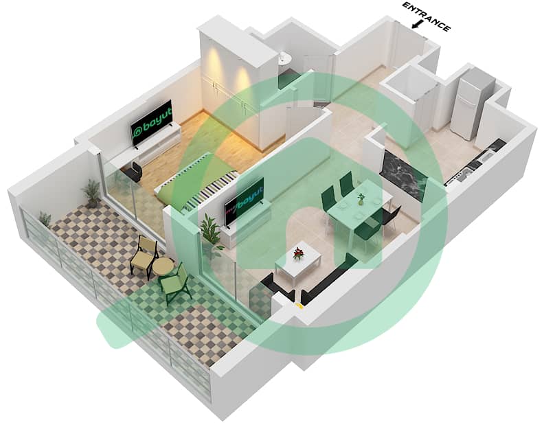 Binghatti Crest - 1 Bedroom Apartment Unit 1 FLOOR 17 Floor plan Unit 1 Floor 17 interactive3D