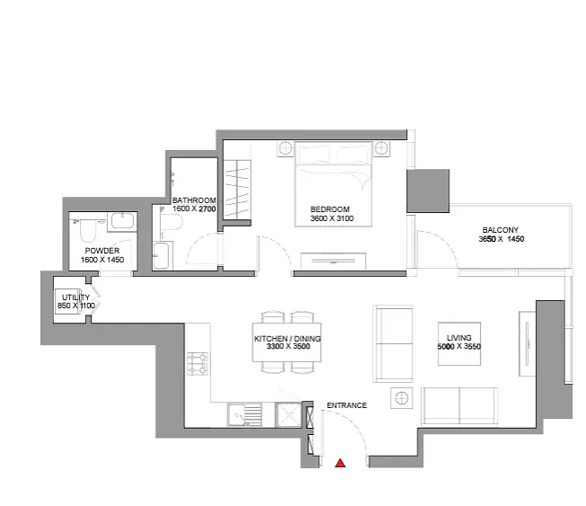 1 BR floor plan