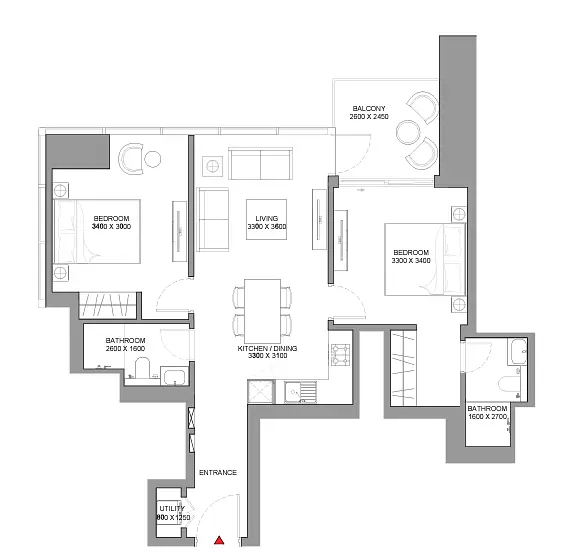 2 BR floor plan