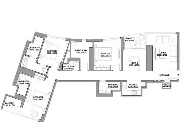 3 BR floor plan